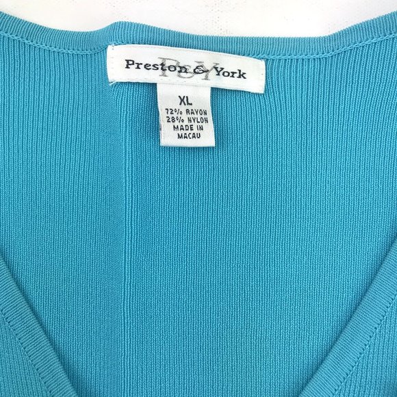 Preston & York Womens Blue V-neck Cropped 3/4 Sleeve Shirt Top XL - Picture 2 of 5